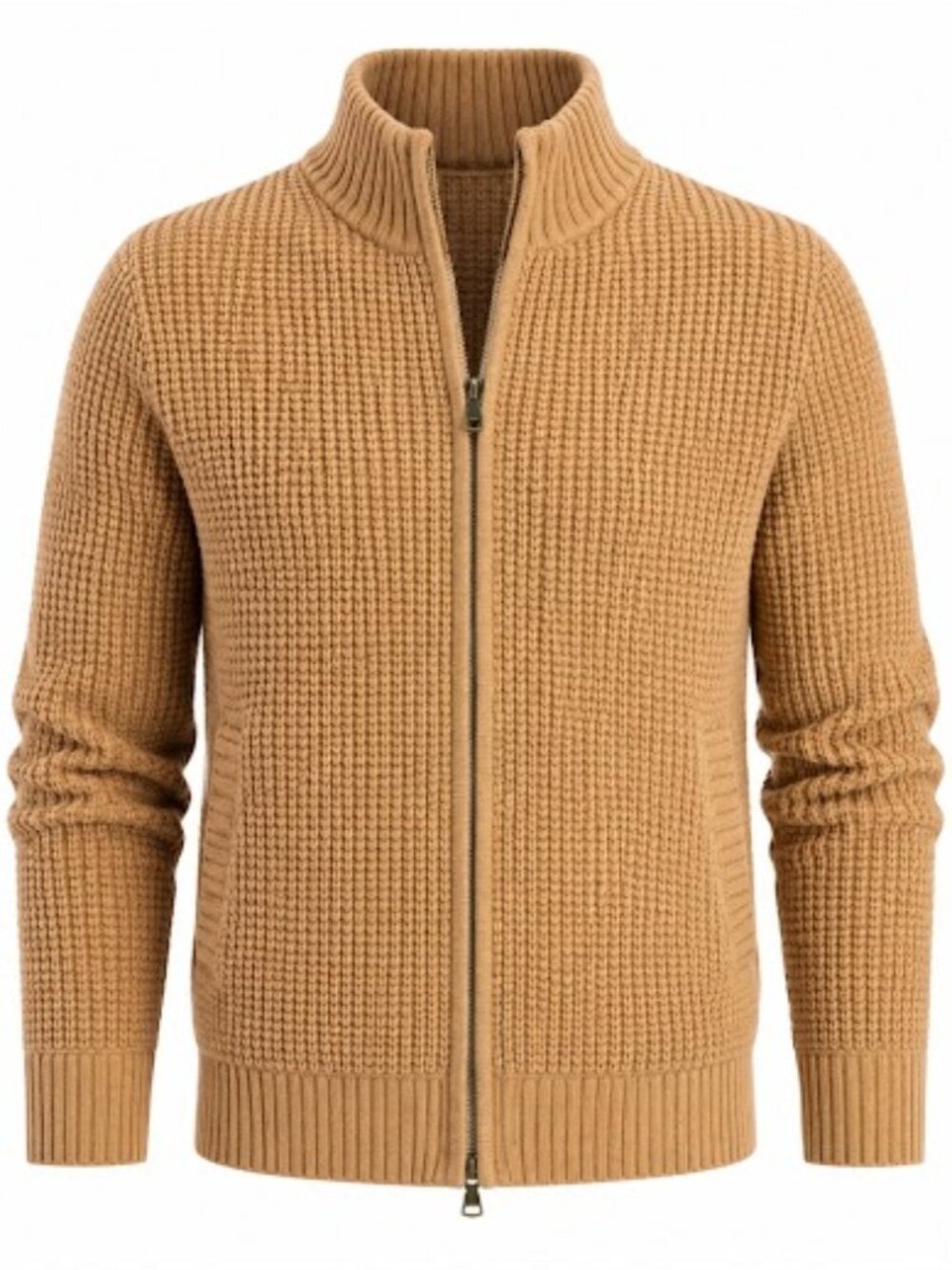 Banana Republic Tan 100% Cotton Double-Layer Zip-Up Sweater – Size Small